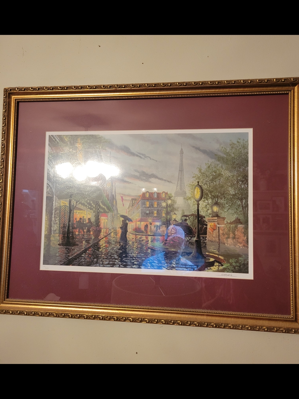Art By Ken Shotwell.     Framed Parisian Street Scene Print in Gold Frame